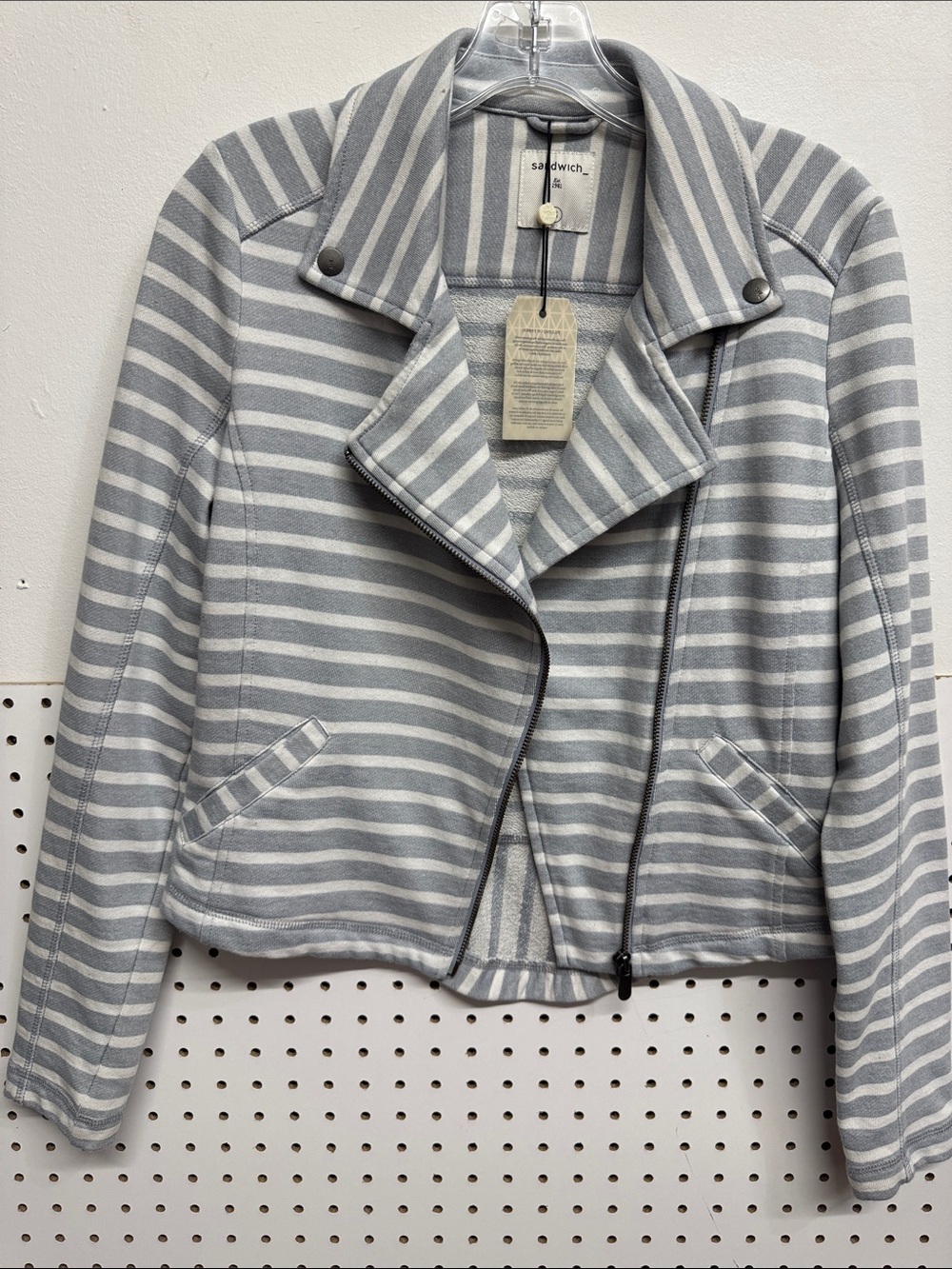 Soft Stripe Moto Bomber Jacket - Grey & White